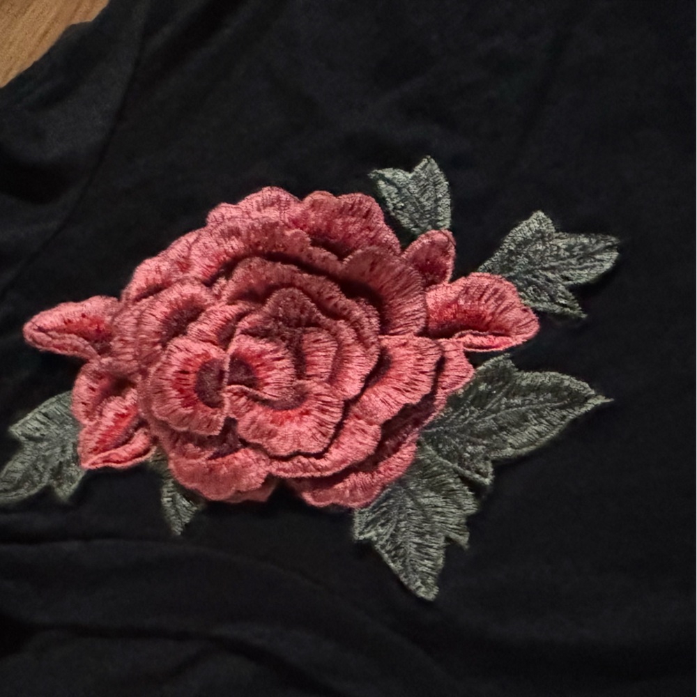 Mind Code Black Short‎ Sleeve Shirt Dress Red Rose Embroidery S/M Boho Girly - Picture 3 of 7